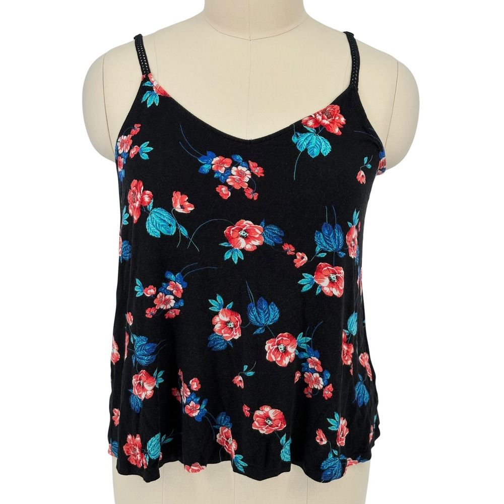 Torrid Cami Top Black Floral Crochet Trim Straps Plus Size 2